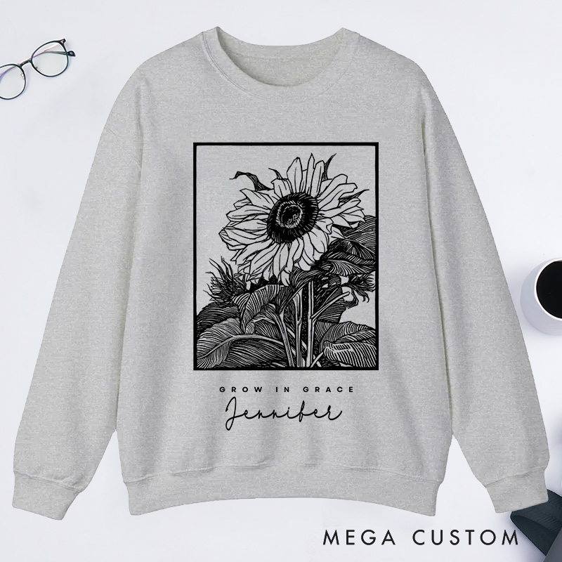 Personalized Grow In Grace Sunflower Classic Sweatshirts Gifts for Gardening Enthusiasts