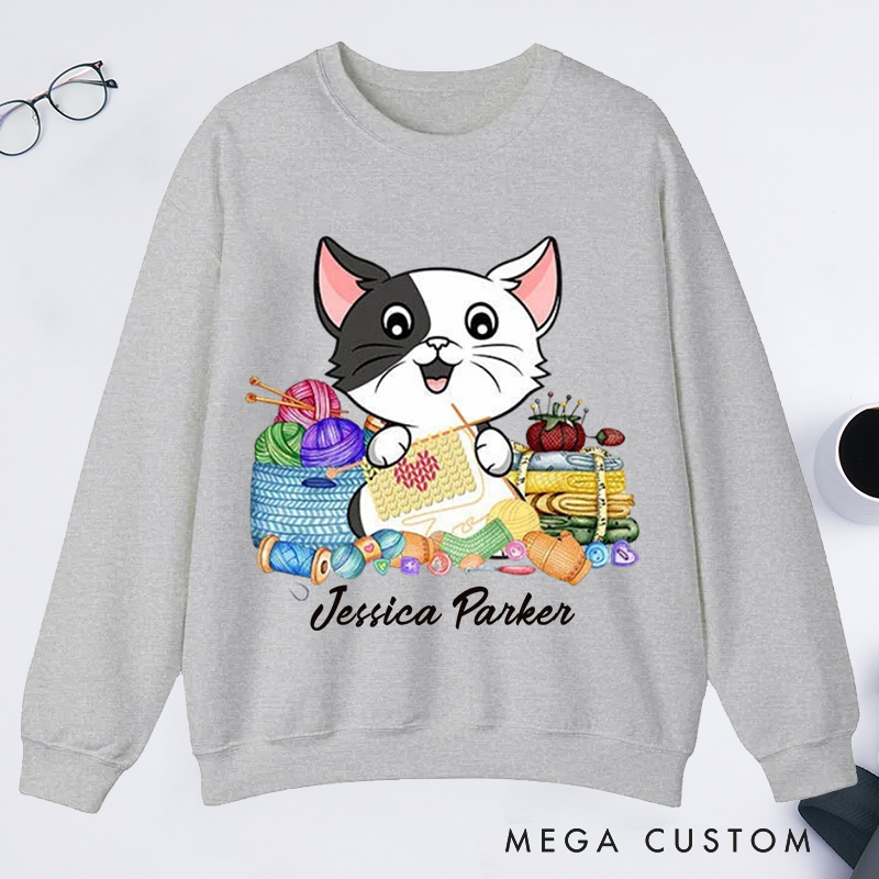 Personalized I Love Knitting And Cat Classic Sweatshirts Knit Gift Knitting Gift Knitter Gift Love To Knit Love Knitting Knit Lover