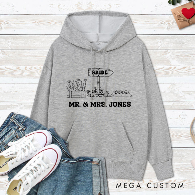 Personalized Rustic Bride and Groom Countryside Matching Wedding Couple Hoodie