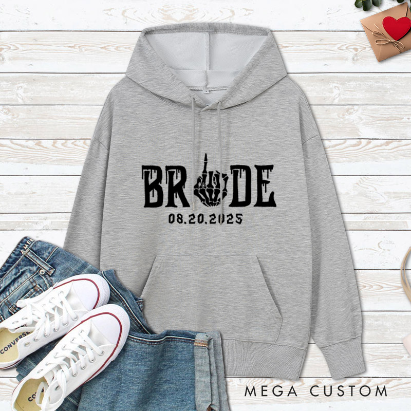 Personalized Funny Gesture Skeleton Bride and Groom Matching Wedding Couple Hoodie