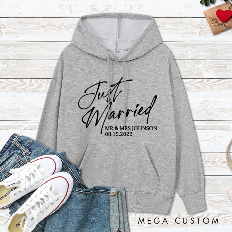 Personalized Modern Just Married Newlyweds Wedding Couple Hoodie