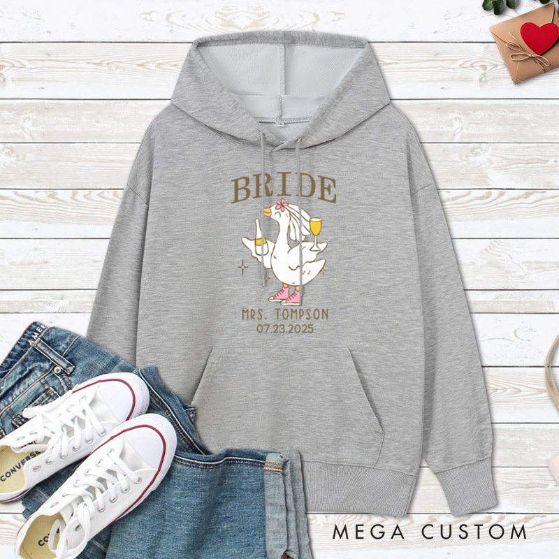 Personalized Lively Bride and Groom Silly Goose with Champagne Matching Wedding Couple Hoodie