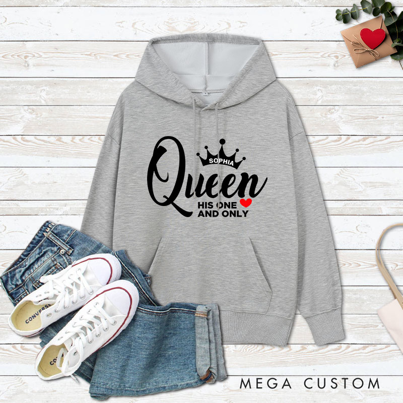 Personalized Couple Her One and Only King Valentine's Day Hoodie Couple His One and Only Queen Sweatshirt for Boyfriend Girlfriend Husband Wife