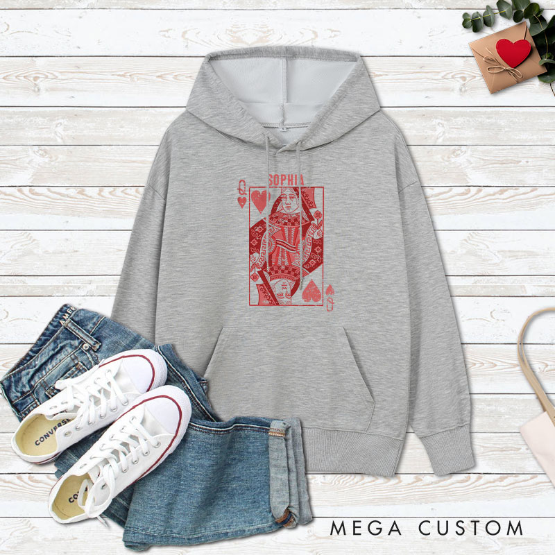 Personalized Couple King of Spades and Queen of Hearts Valentine's Day Hoodie Couple Sweatshirt for Boyfriend Girlfriend Husband Wife