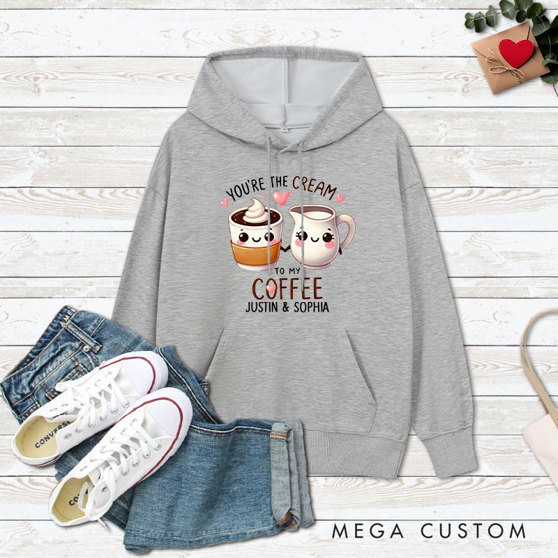 Personalized Couple You’re the Cream to My Coffee Valentine's Day Hoodie Couple Sweatshirt for Boyfriend Girlfriend Husband Wife