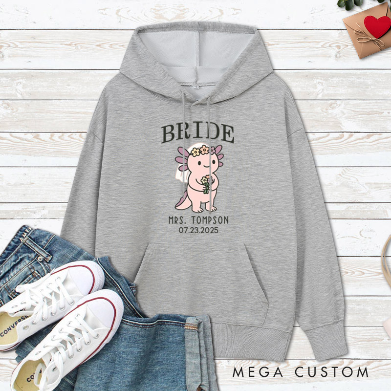 Personalized Cute Bride and Groom Axolotl Wedding Couple Hoodie