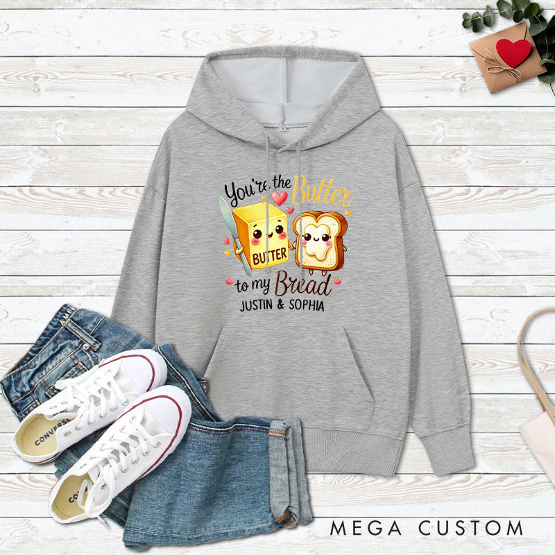 Personalized Couple You're the Butter to My Bread Valentine's Day Hoodie Couple Sweatshirt for Boyfriend Girlfriend Husband Wife