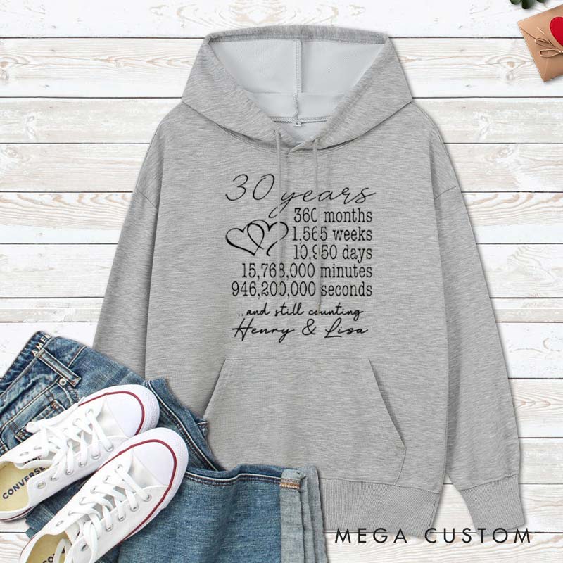 Personalized 30 Years and Counting Anniversary Hoodie Couple 30 Years Anniversary Top Wear for Wife Husband Anniversary Outfit for Couple