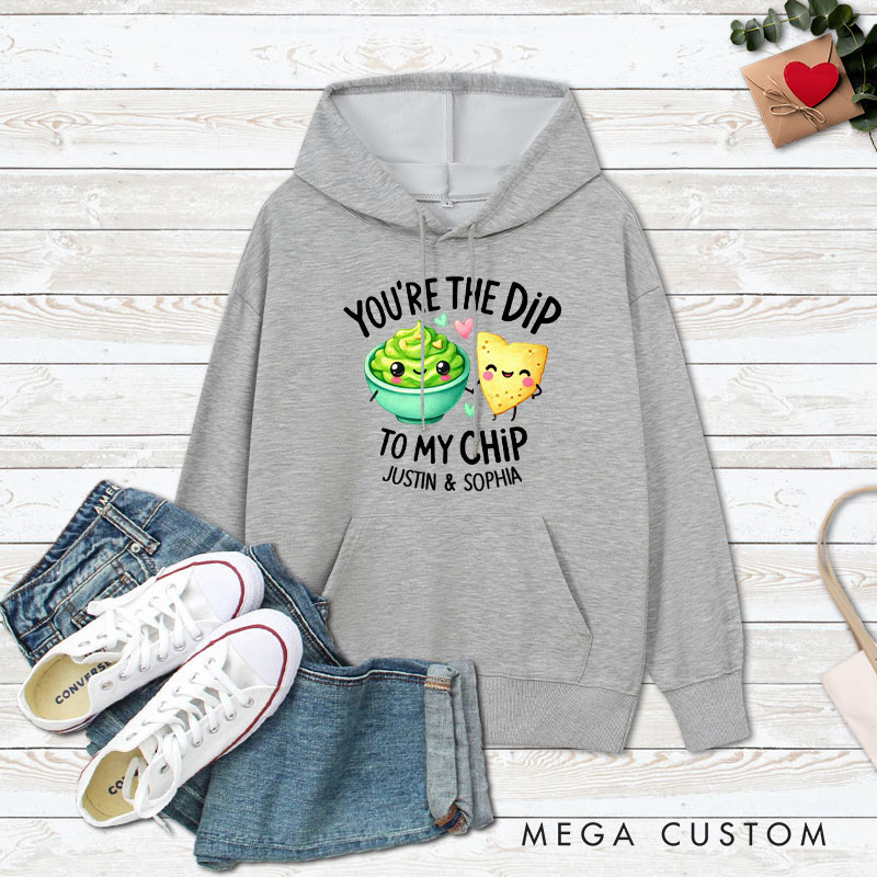 Personalized Couple You're the Dip to My Chip Valentine's Day Hoodie with Name Couple Sweatshirt for Boyfriend Girlfriend Husband Wife