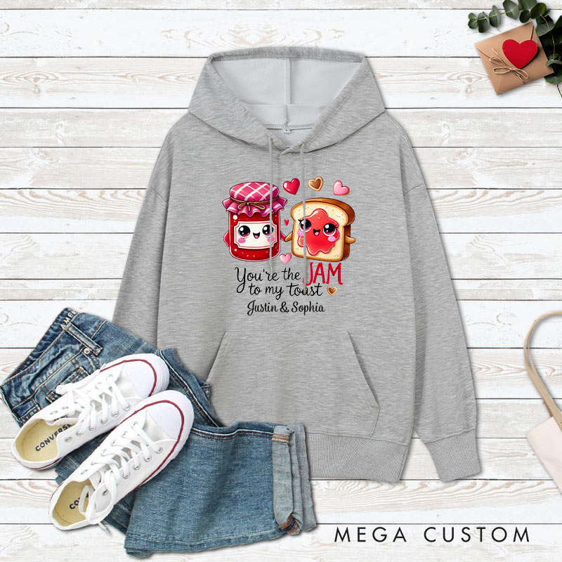 Personalized Couple You're the Jam to My Toast Valentine's Day Hoodie with Name Couple Sweatshirt for Boyfriend Girlfriend Husband Wife