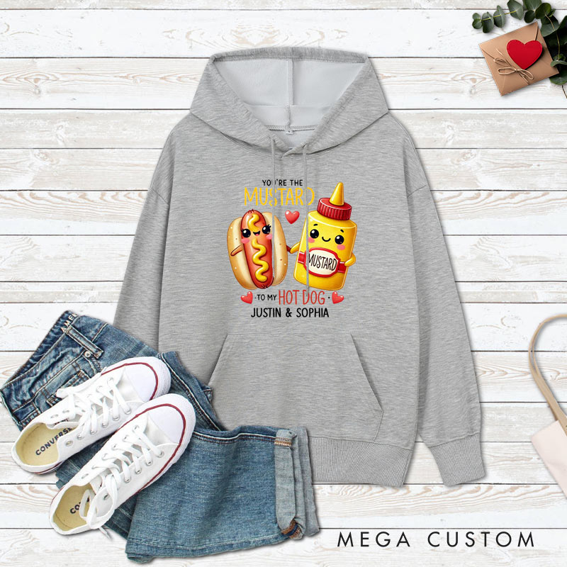 Personalized Couple You’re the Mustard to My Hot Dog Valentine's Day Hoodie with Name Couple Sweatshirt for Boyfriend Girlfriend Husband Wife