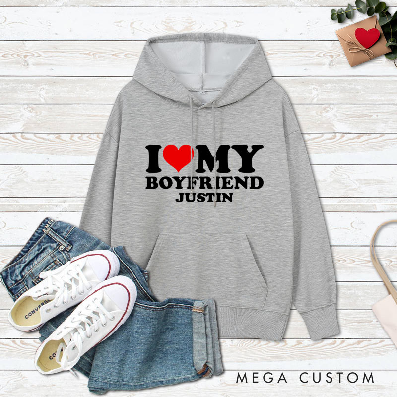 Personalized Couple I Love My Girlfriend Valentine's Day Hoodie with Name Couple I Love My Boyfriend Sweatshirt for Boyfriend Girlfriend Husband Wife