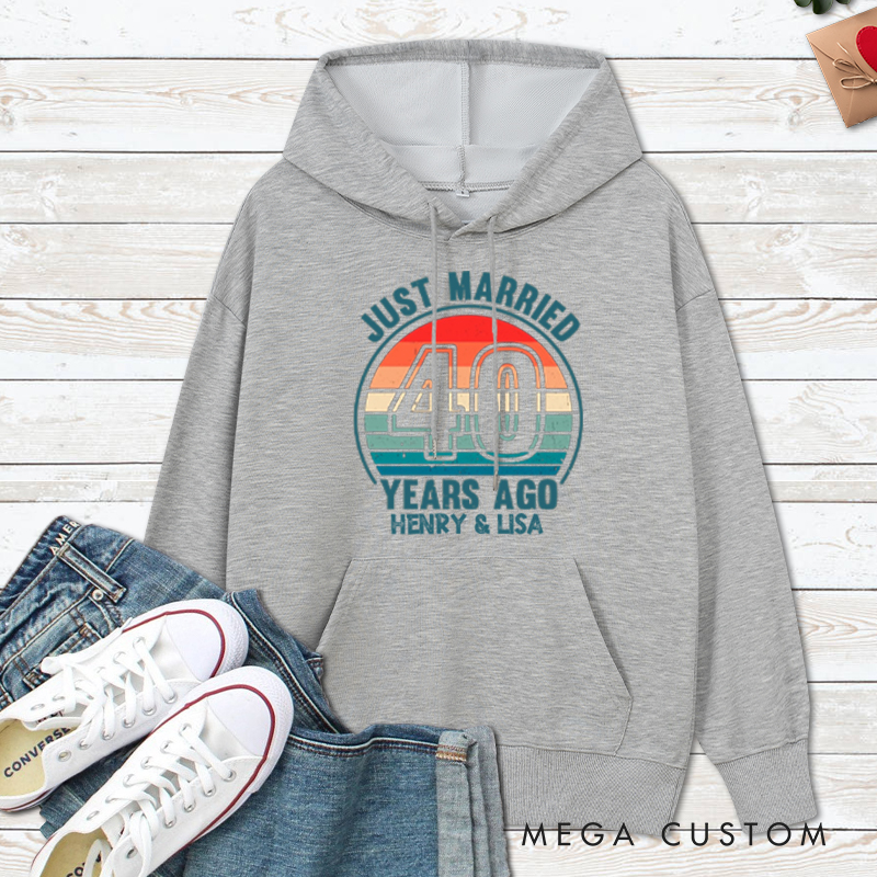 Personalized Just Married 40 Years Ago Anniversary Hoodie Couple 40 Years Anniversary Top Wear 40th Anniversary Outfit for Wife Husband