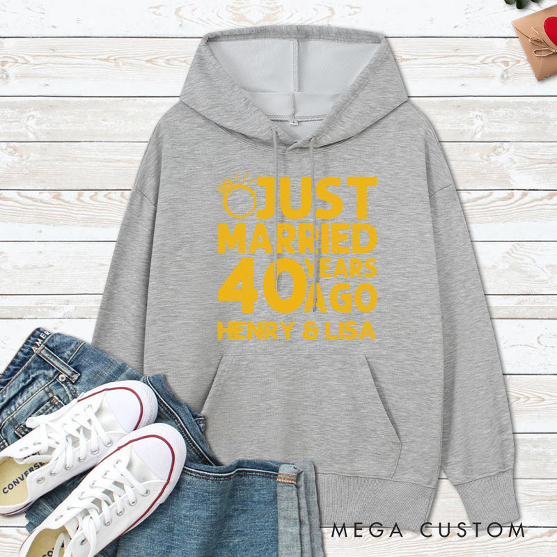 Personalized Just Married 40 Years Ago Hoodie Couple 40th Anniversary Outfit for Her Him Anniversary Hoodie for Wife Husband