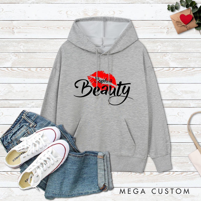 Personalized Couple Beast with Claw and Beauty with Kiss Hoodie Couple Valentine's Day Sweatshirt for Boyfriend Girlfriend Husband Wife