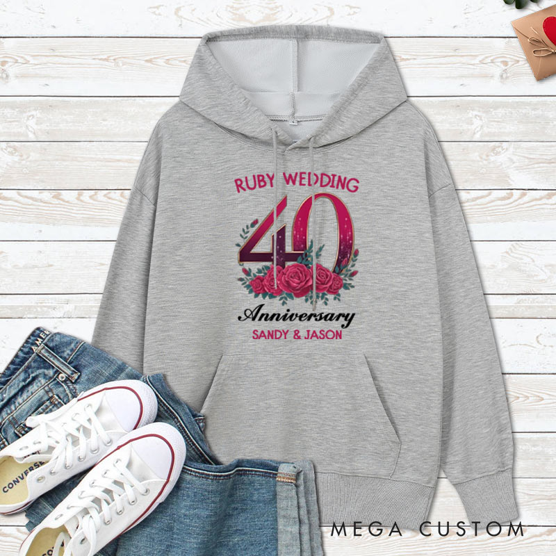 Personalized Ruby Wedding 40th Anniversary Hoodie 40 Years Anniversary Wedding Outfit for Her Him Anniversary Hoodie for Wife Husband