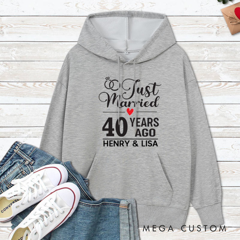 Personalized Just Married 40 Years Ago Anniversary Hoodie 40th Anniversary Wedding Outfit for Couple Anniversary Hoodie for Wife Husband