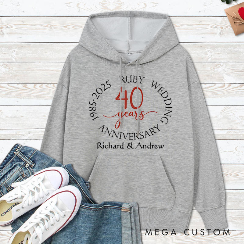 Personalized Ruby Wedding 40th Anniversary Hoodie Couple 40th Anniversary Hoodie for Couple 40 Years Anniversary Outfit for Wife Husband