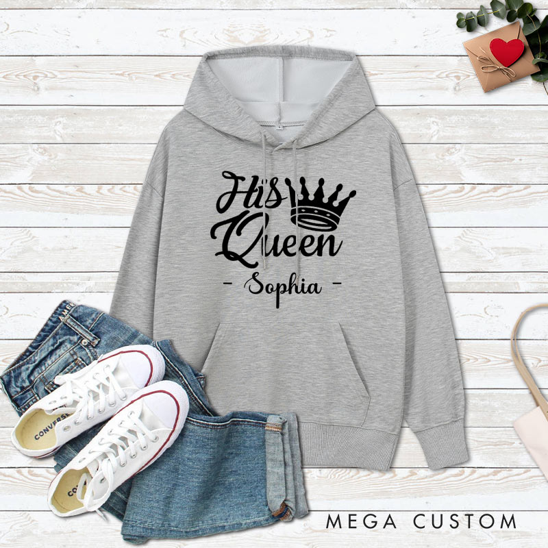 Personalized Couple Her King and His Queen with Crown Hoodie Couple Valentine's Day Sweatshirt for Boyfriend Girlfriend Husband Wife