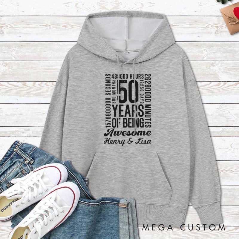 Personalized 50 Years of Being Awesome Anniversary Hoodie Husband Wife 50th Anniversary Outfit Couple Hoodie For Her Him