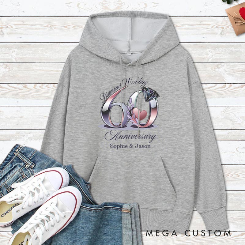 Personalized 60th Diamond Wedding Anniversary Hoodie Husband Wife 60th Anniversary Outfit for Her Him Couple Diamond Wedding Anniversary Hoodie