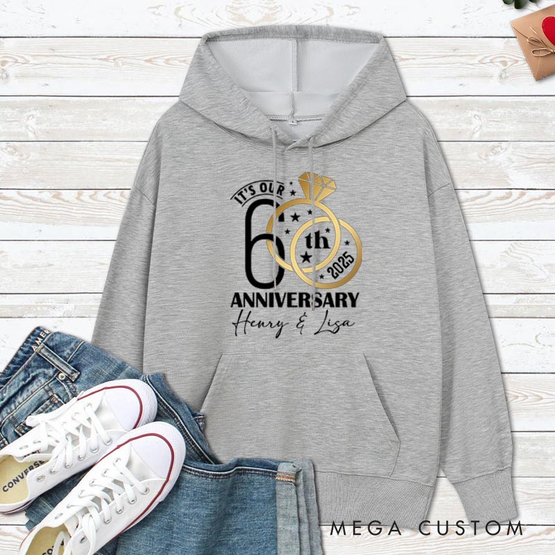Personalized 60th Anniversary Diamond Ring Hoodie Husband Wife 60th Anniversary Outfit Couple Diamond Wedding Hoodie for Her Him