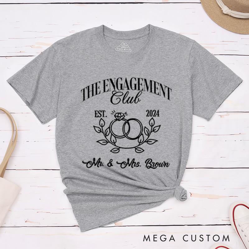 Personalized Fiancee Classic Engagement Club with Intertwined Rings and Leaves Engagement Couple Classic T-Shirt