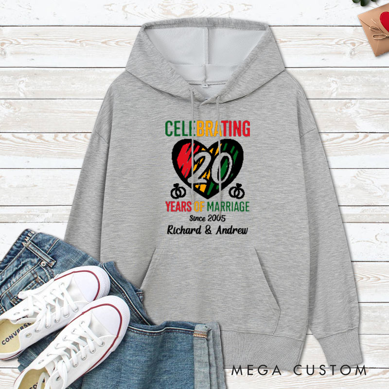 Personalized Celebrating 20 Years of Marriage Hoodie Couple 20th Anniversary Outfit for Husband Wife Men Women Hoodie