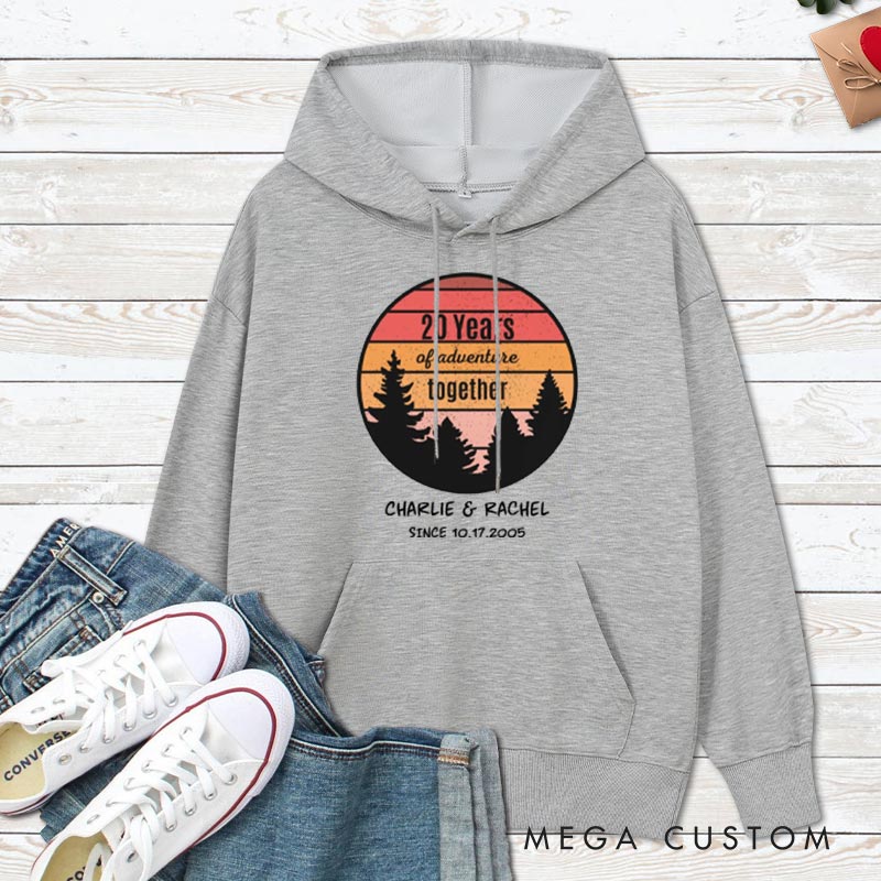 Personalized 20 Years of Adventure Together Hoodie Couple 20th Anniversary Outfit for Husband Wife Causal Hoodie for Her Him