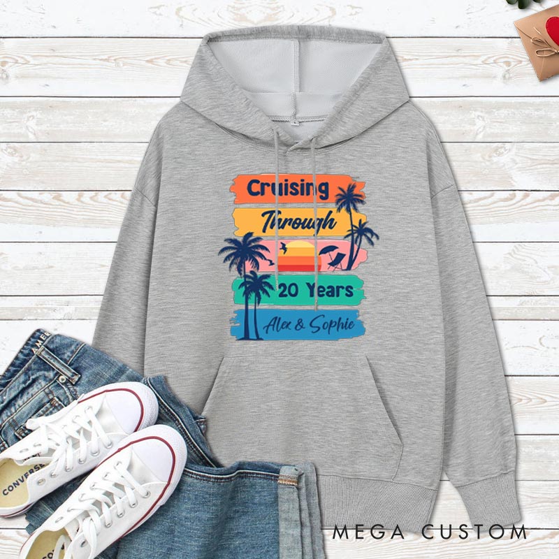 Personalized Cruising Through 20 Years Anniversary Hoodie Husband Wife Causal Beach Trip Hoodie Couple 20th Anniversary Outfit for Her Him
