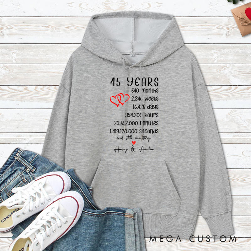 Personalized 45 Years of Love Anniversary Hoodie Couple 45th Anniversary Marriage Milestone Hoodie Wife Husband Wedding Milestone Outfit