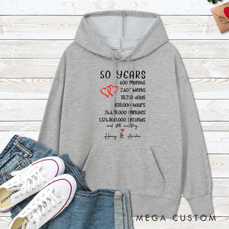 Personalized 50 Years of Love Anniversary Hoodie Couple 50th Anniversary Marriage Milestone Hoodie Wife Husband Wedding Milestone Outfit