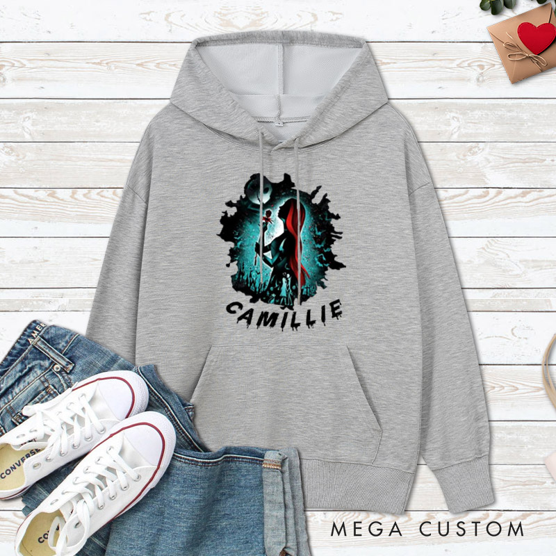 Personalized Halloween Couple Silhouette Design with Spooky Art Style Couple Hoodie