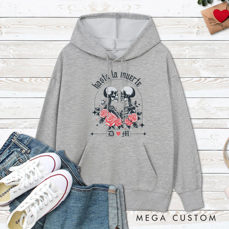 Personalized Hasta La Muerte Skeleton Couple with Roses Halloween Couple Hoodie