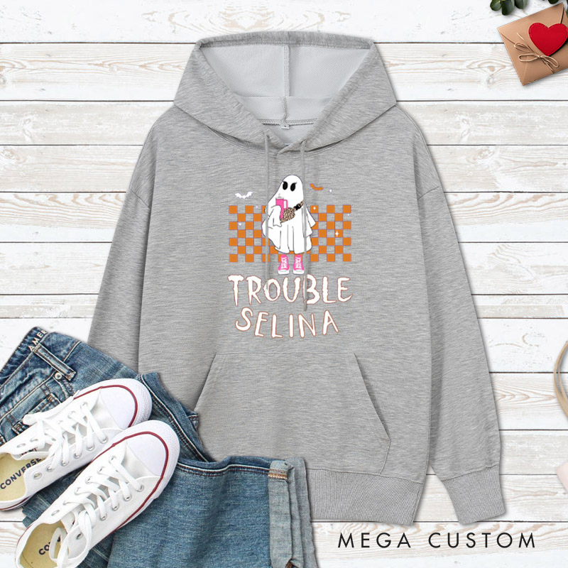 Personalized Where I Go Trouble Follows Ghost with Checkered Background Couple Hoodie