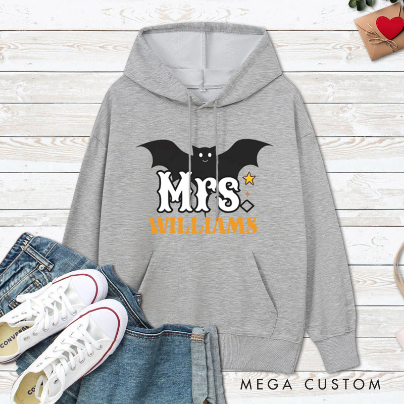 Personalized Mr and Mrs Bat Design with Halloween Theme Couple Hoodie