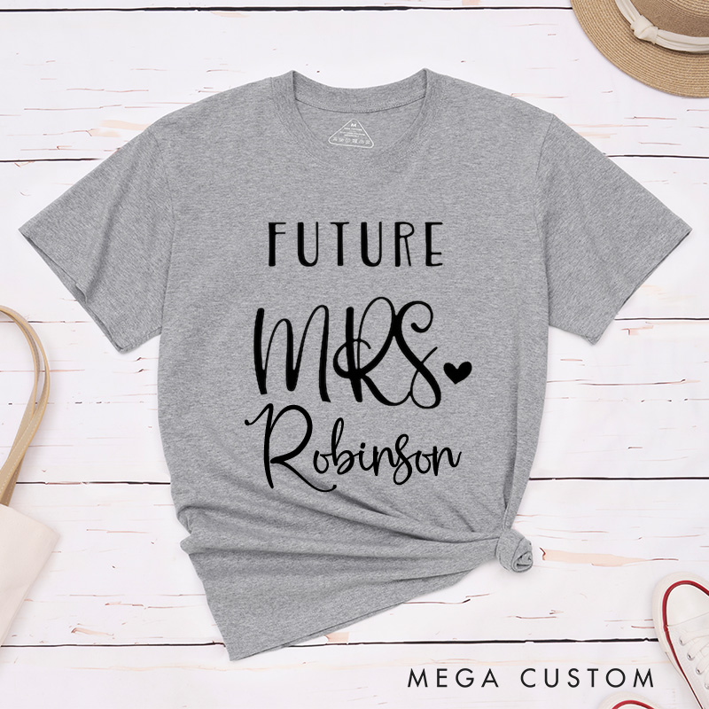 Personalized Playful Lucky Mr and Future Mrs with Heart Matching Engagement Couple Classic T-Shirt