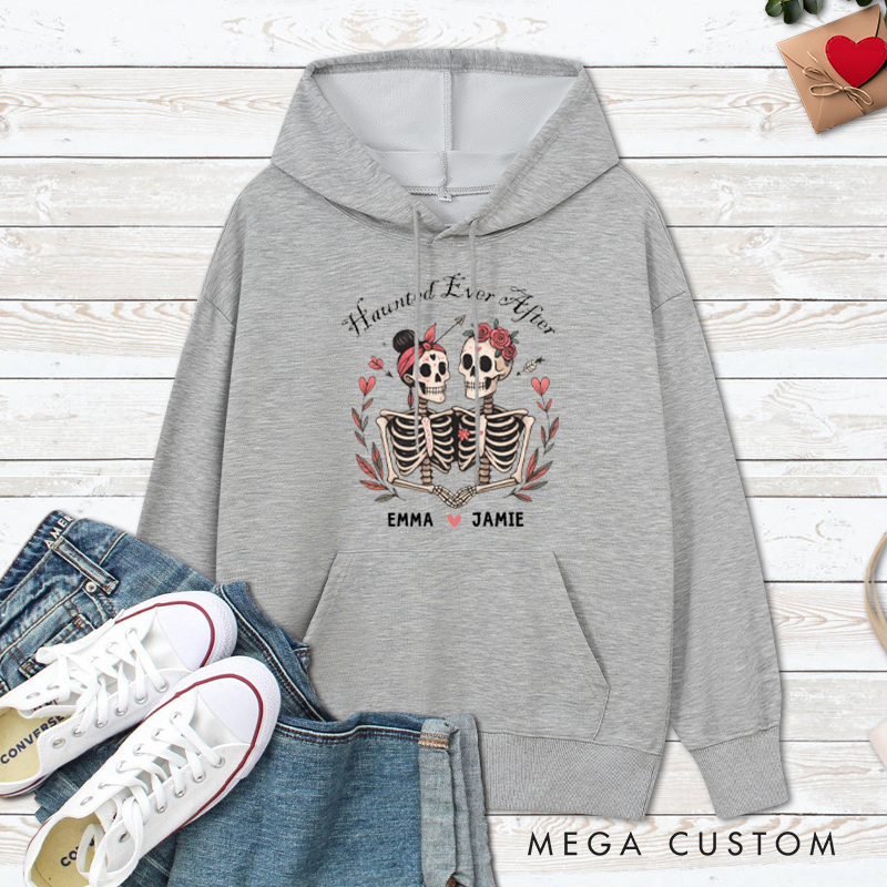 Personalized Haunted Ever After Skeleton Couple Halloween Couple Hoodie