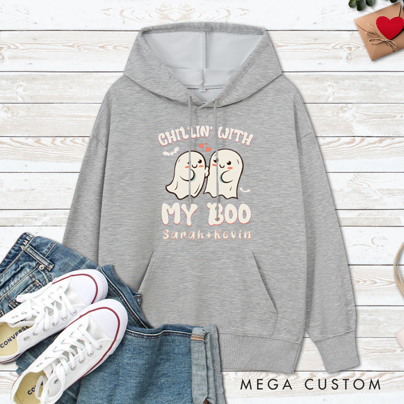 Personalized Chillin' with My Boo Ghost Couple Halloween Couple Hoodie