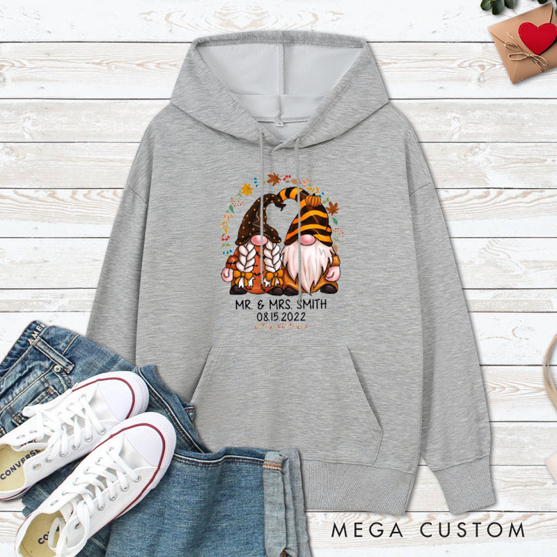 Personalized Mr and Mrs Autumn Gnome Couple Halloween Couple Hoodie