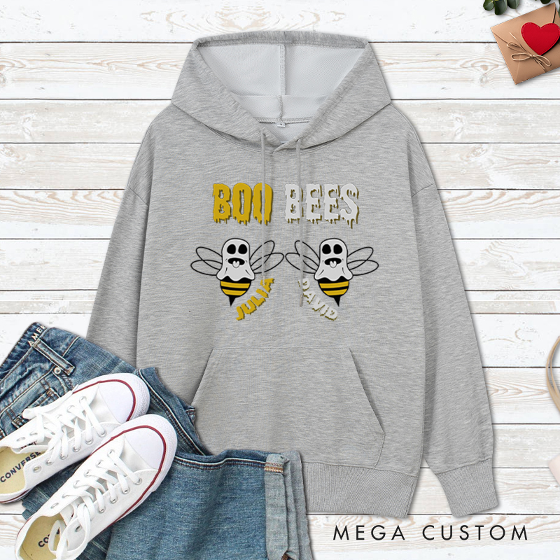 Personalized I Love Her Boo Bees and Boo Bees Halloween Couple Hoodie