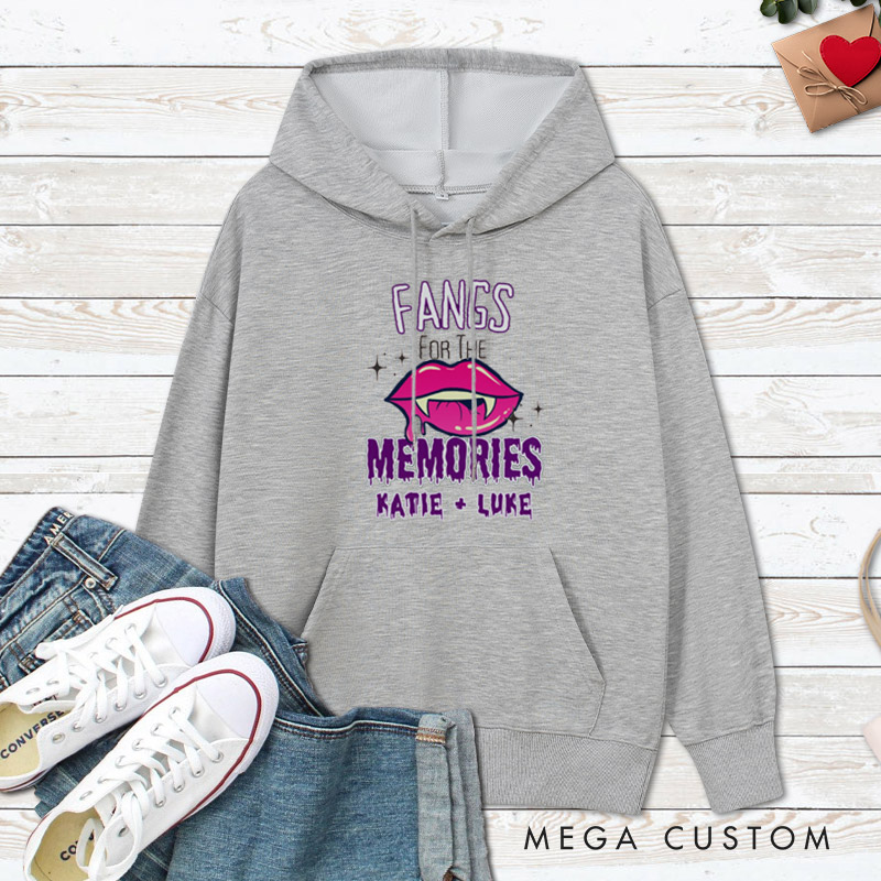 Personalized Love at First Bite & Fangs for the Memories Halloween Couple Hoodie