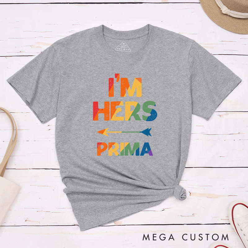 Personalized She's Mine I'm Hers Rainbow Couple T-Shirts LGBTQ Matching Shirts Lesbian Couple T-Shirt for Women