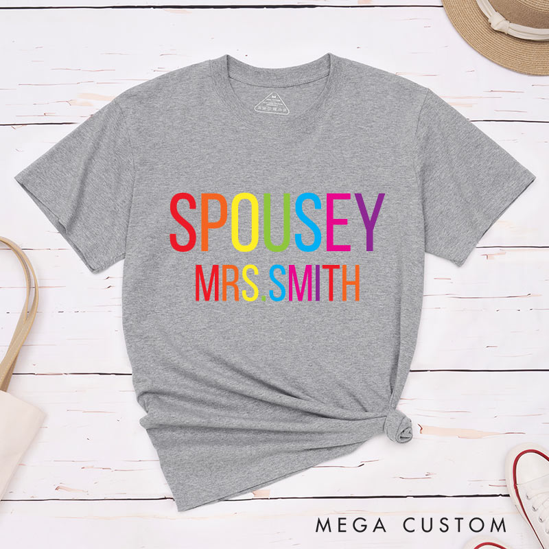  Personalized Spouse Rainbow Couple T-Shirts LGBTQ Matching Shirts Lesbian Gay Couple Tees for Her Him