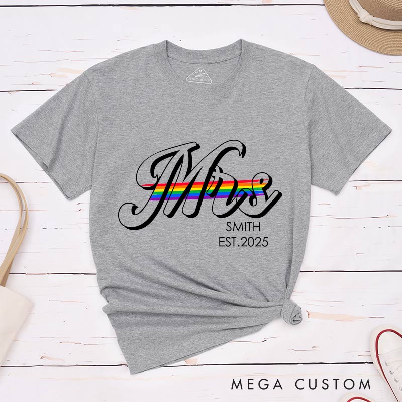 Personalized LGBTQ Rainbow Wedding T-Shirts Lesbian Gay Matching Shirts LGBTQ Couple T-Shirt for Her Him