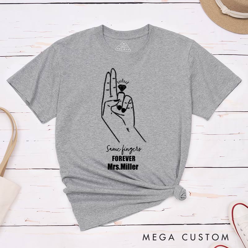 Personalized Same Fingers Forever LGBTQ Couple T-Shirts Lesbian Matching Shirts for Women LGBTQ Couple T-Shirt for Her