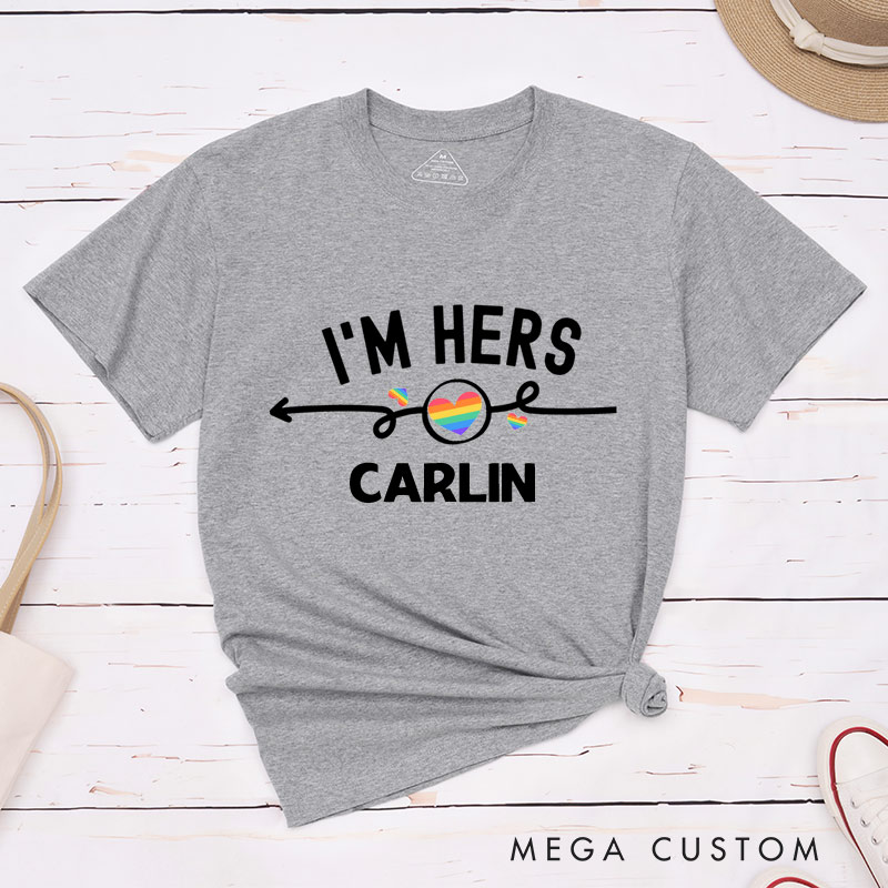 Personalized She's Mine I'm Hers Pride Lesbian Couple T-Shirts Lesbian Matching Shirt for Her Lesbian Wife Girlfriend Tees