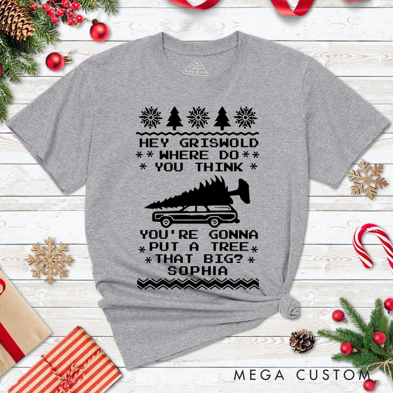 Personalized Couple Bend Over and I'll Show Ya with Christmas Tree Matching T-Shirt Couple Christmas Shirt for Husband Wife Boyfriend Girlfriend Gift