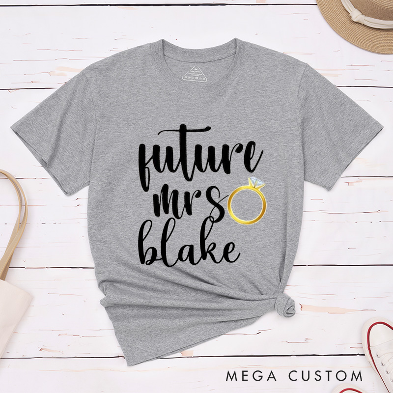Personalized Playful Lucky Mr and Future Mrs with Rings Matching Engagement Couple Classic T-Shirt