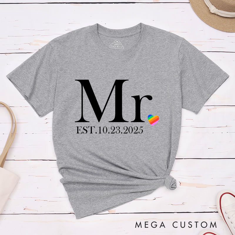 Personalized Mr and Mr Matching Wedding T-Shirts LGBTQ Gay Matching Shirt Pride LGBTQA+ Tees For Men
